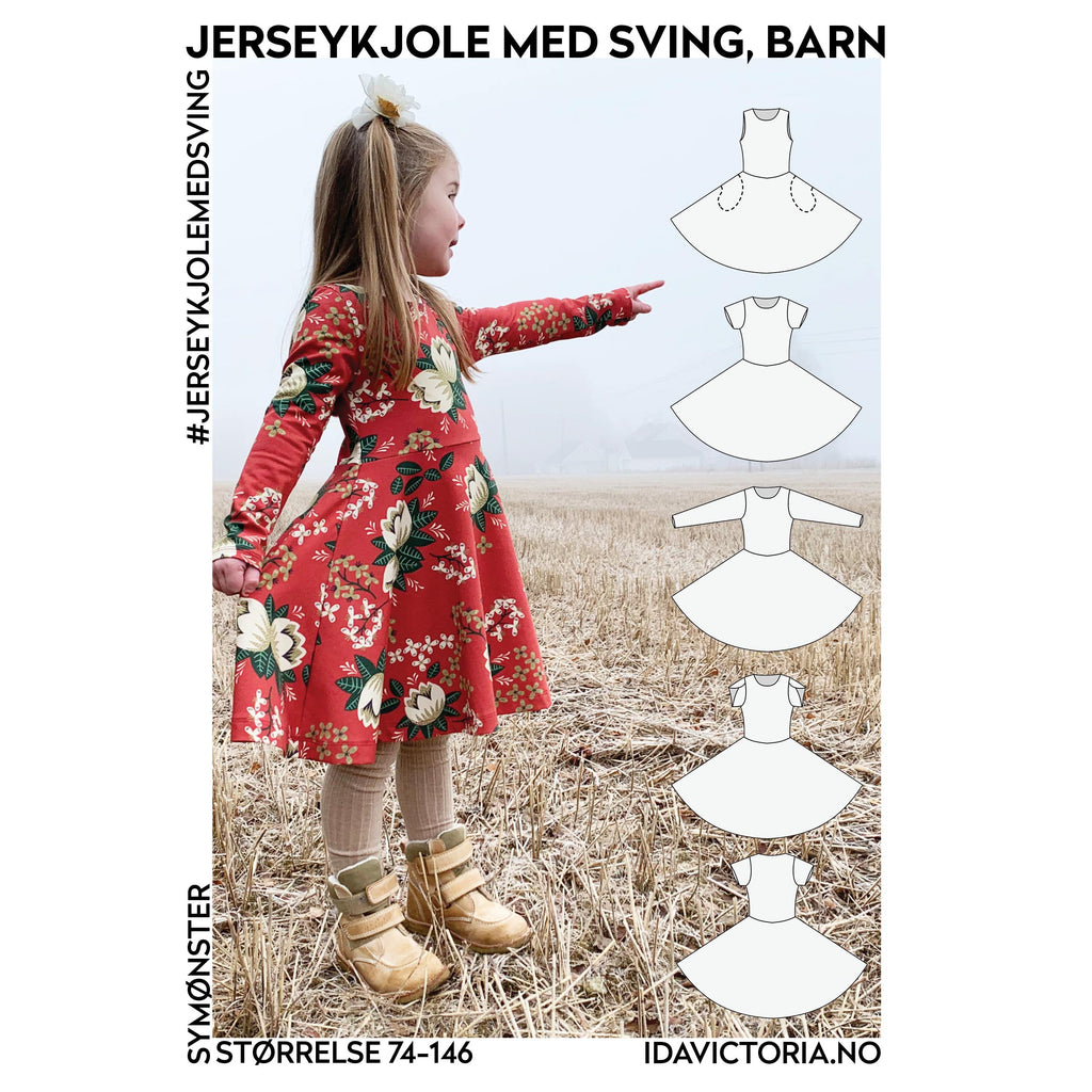 Symönster Jerseykjole med sving till barn