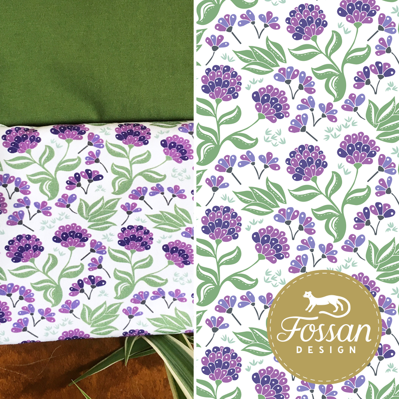 Jersey Yummy Flowers Purple - stuvar