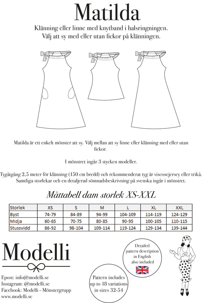 Symönster Matilda klänning/topp med rosett